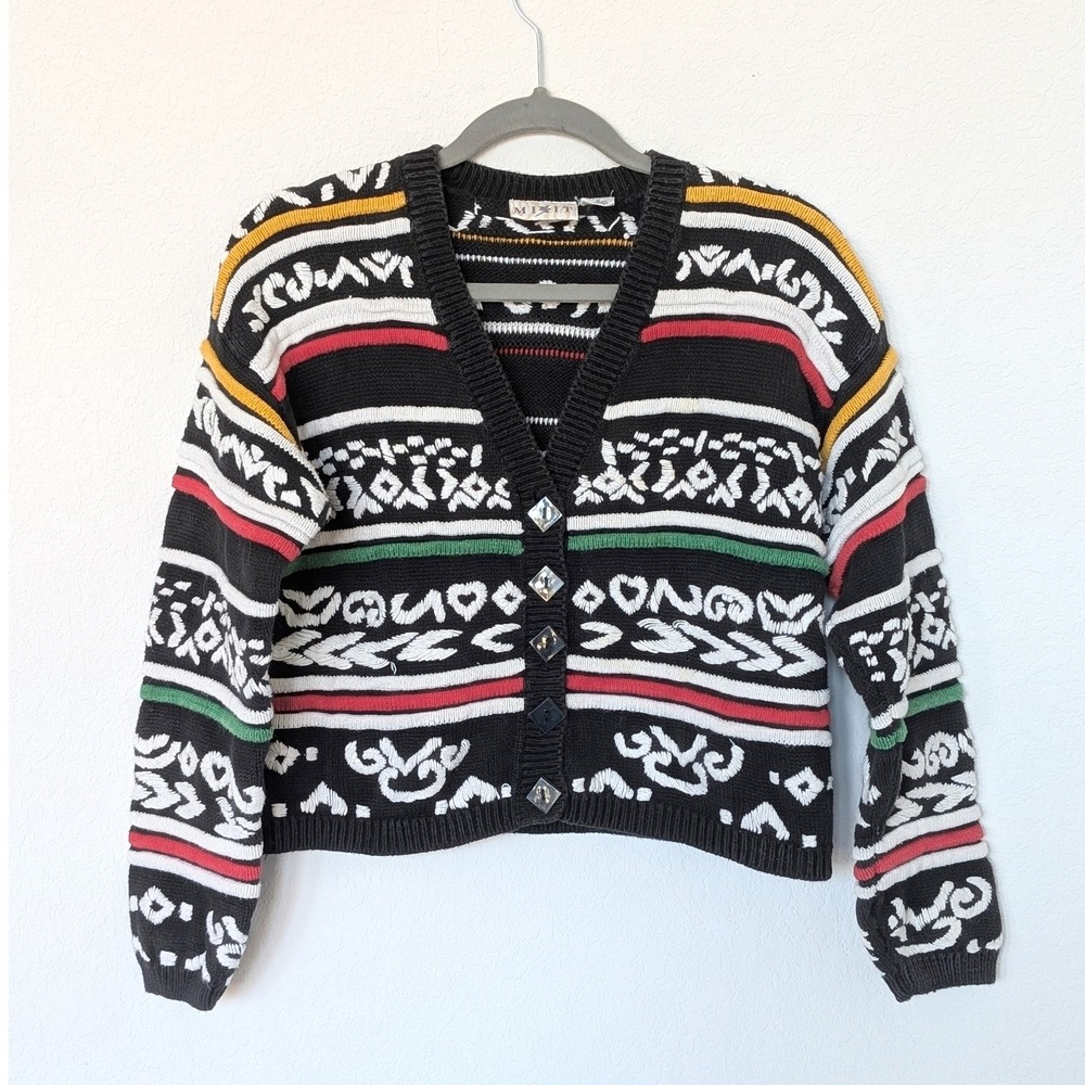 Vintage MixIt Cropped Button-up Cardigan Women's Size Medium 80s